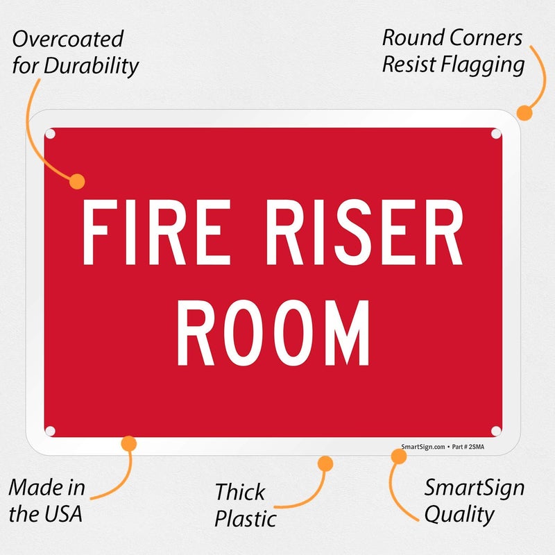 SmartSign - K-9709-PL-10 "Fire Riser Room" Sign | 7" x 10" Plastic White on Red - Image 2